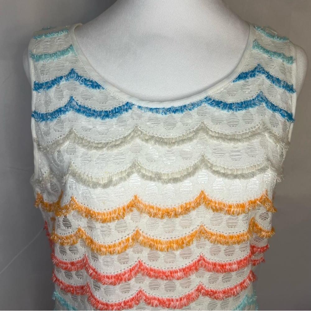 Antonio Melani Sleeveless sheath dress Rainbow scalloped fringe and lace‎ Size 6 - Picture 2 of 8
